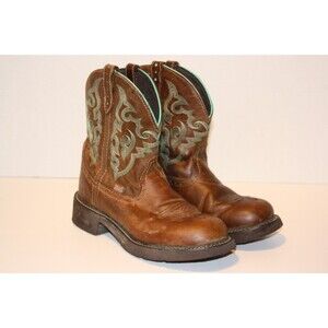 JUSTIN GYPSY Kids Brown Teal Embroidered Cowboy Western Leather Boot Youth sz 9B
